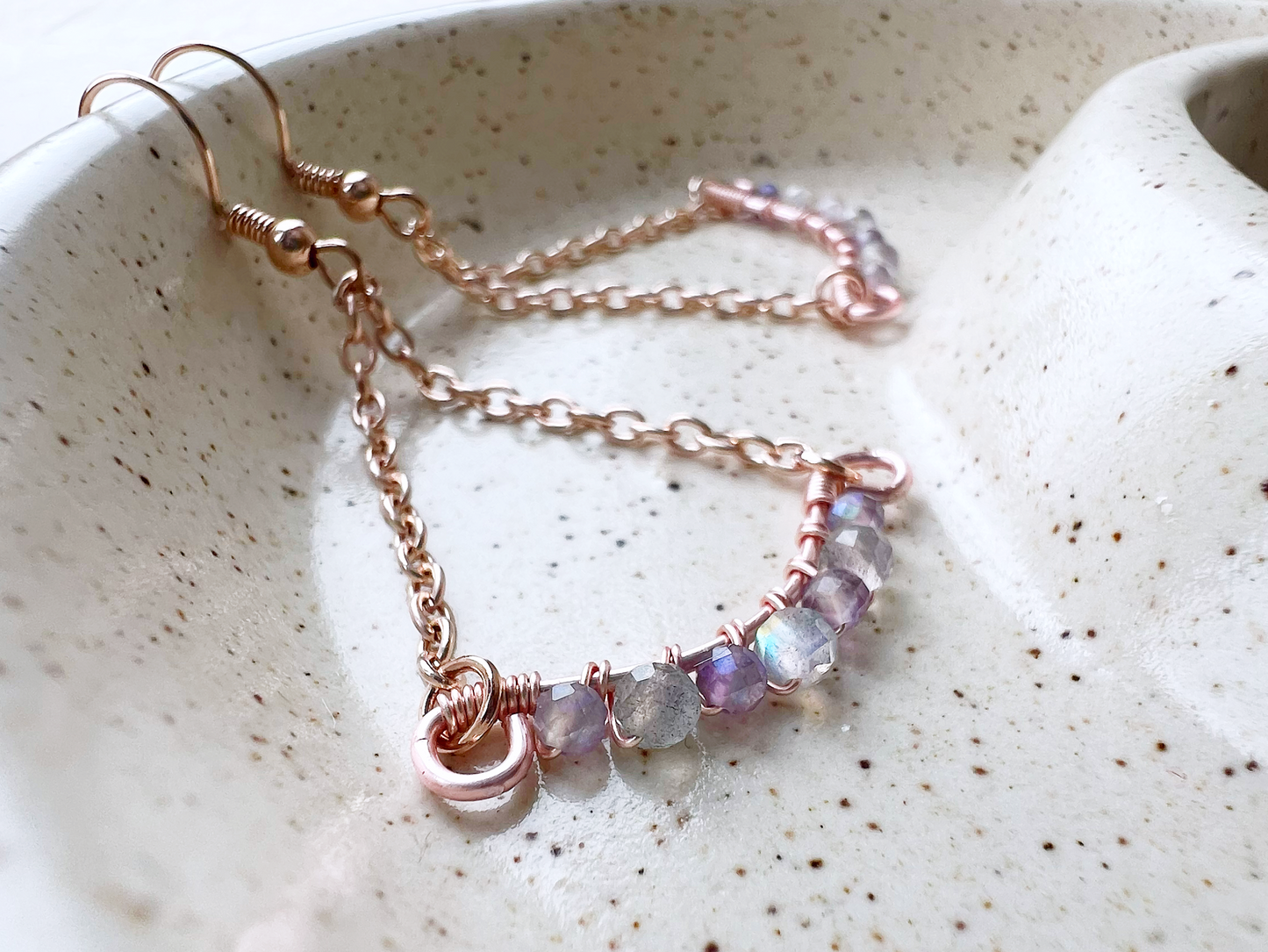 Wave earrings - Labradorite and mystic amethyst in rose