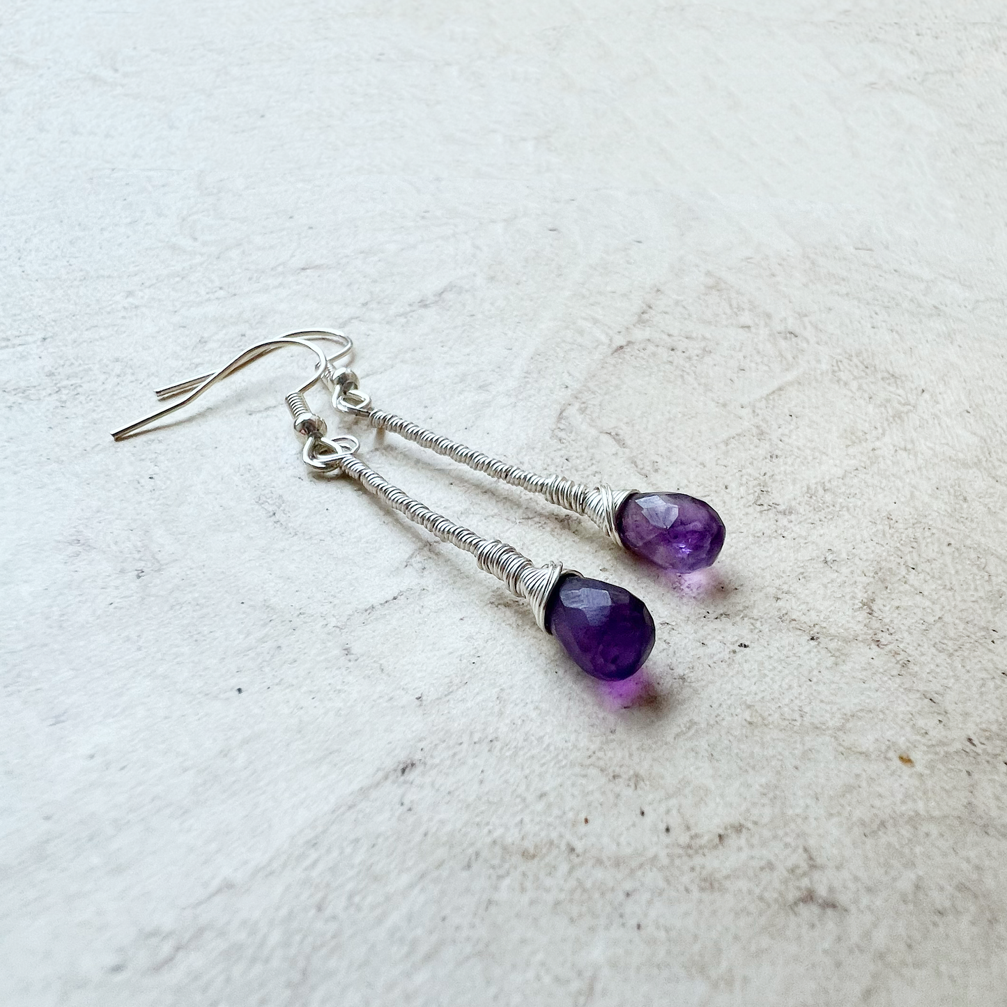Amethyst Elegant Drop Silver Earrings