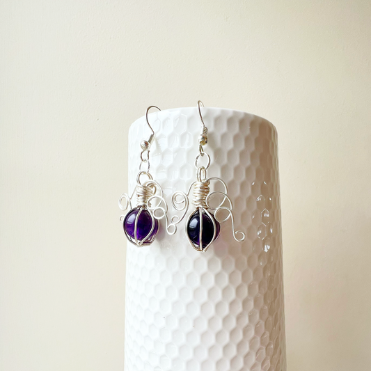 Amethyst pumpkin earrings in silver