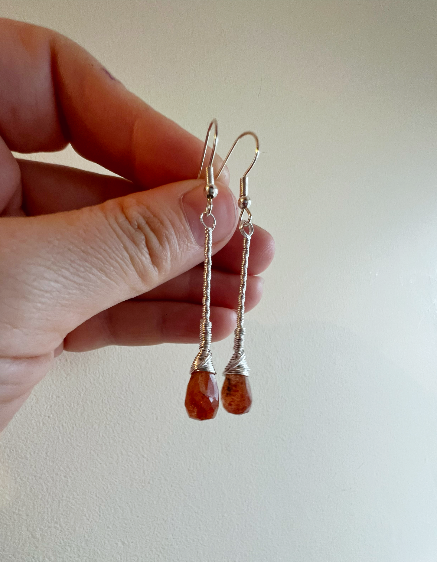 Sunstone Elegant Drop Silver Earrings
