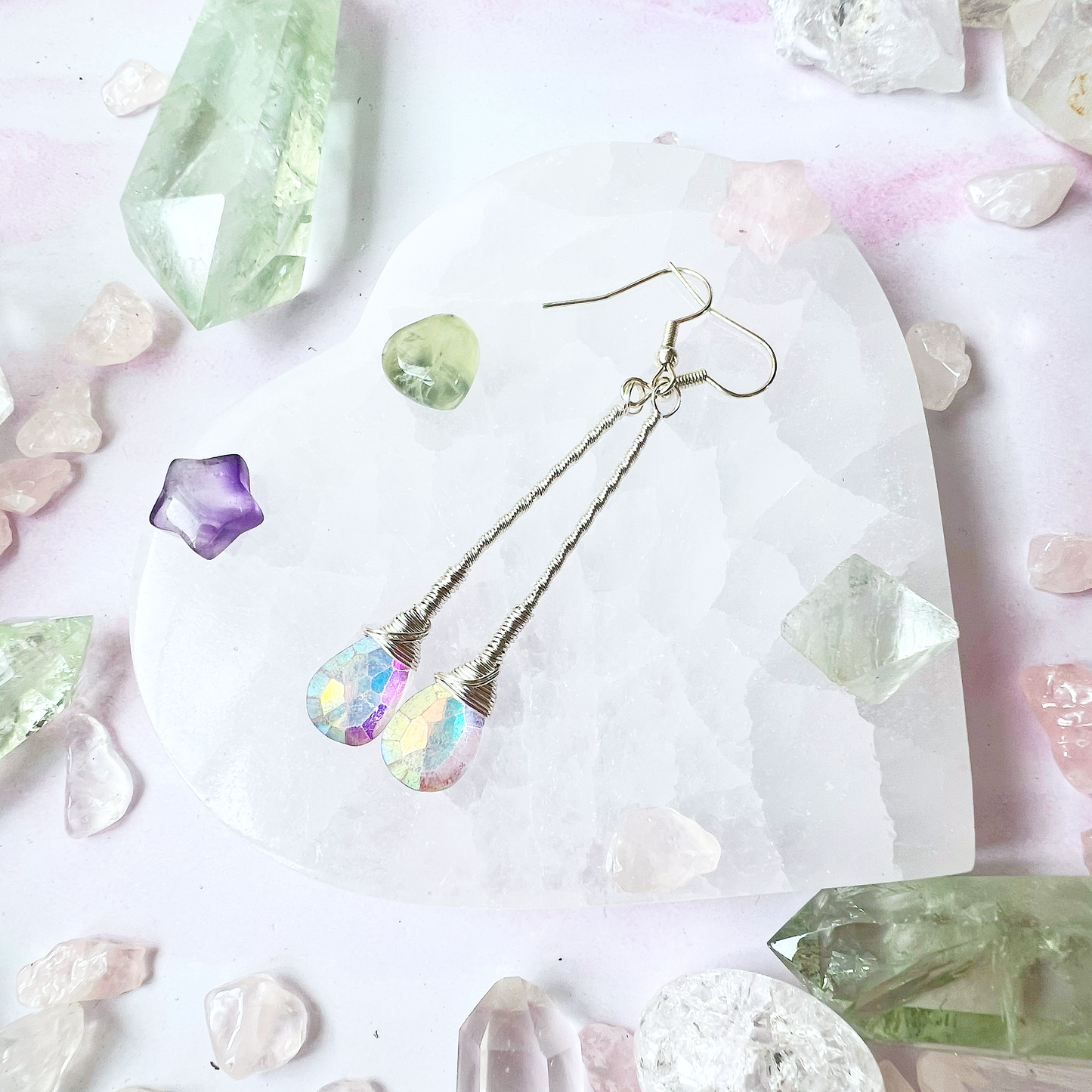 Aura Amethyst Elegant Drop Silver Earrings