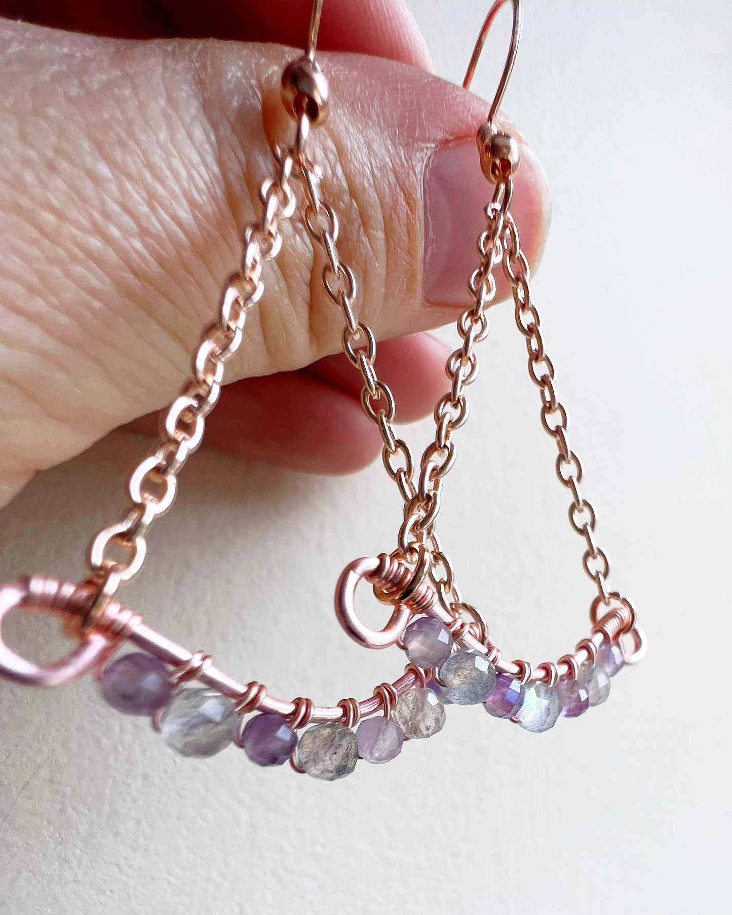 Wave earrings - Labradorite and mystic amethyst in rose