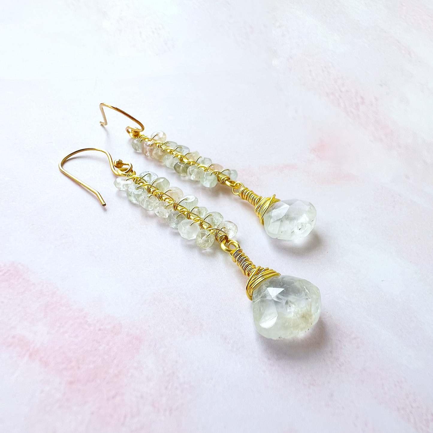 Beryl crystal earrings with aquamarine and morganite