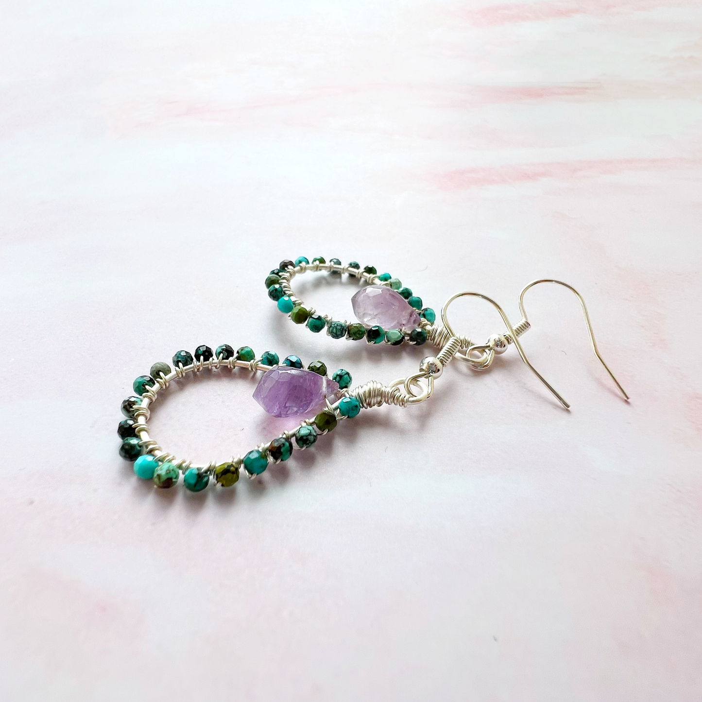 Turquoise and Amethyst Tudor Earrings