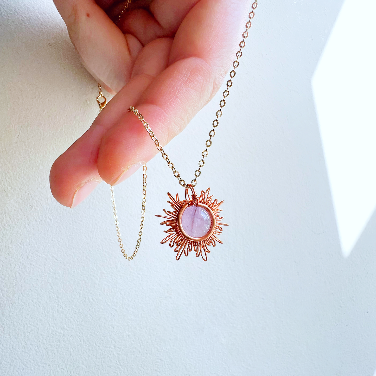 Sunburst necklace - lavender amethyst in copper and gold