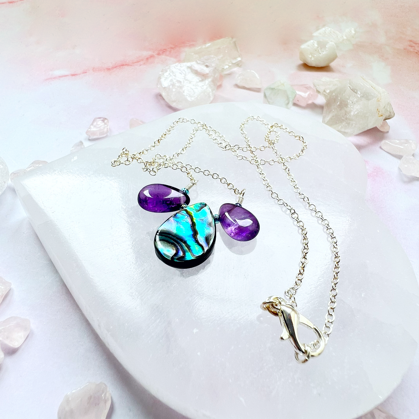 Peacock Amethyst and Abalone necklace