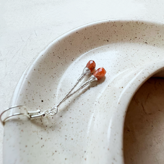 Sunstone Elegant Drop Silver Earrings