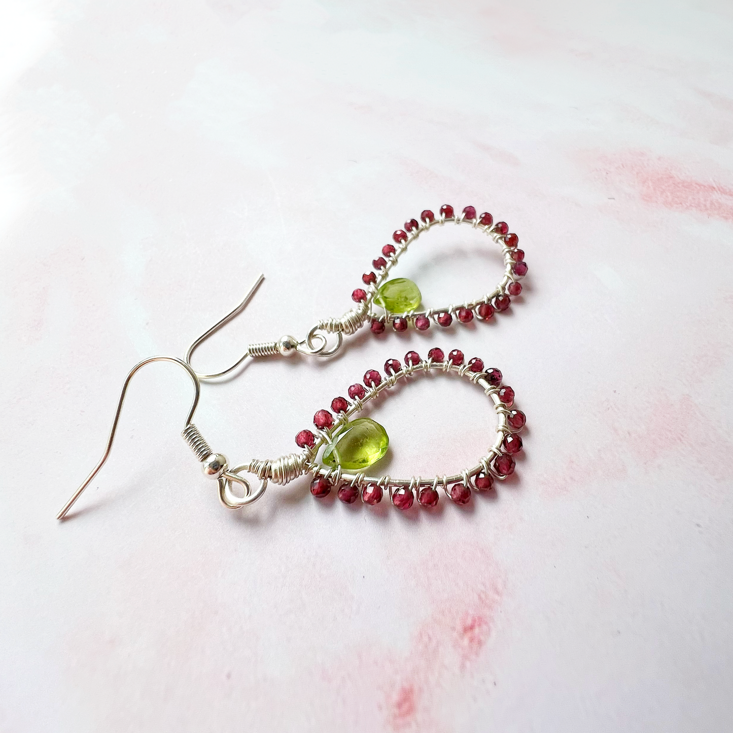 Peridot and Garnet Tudor Drop Earrings
