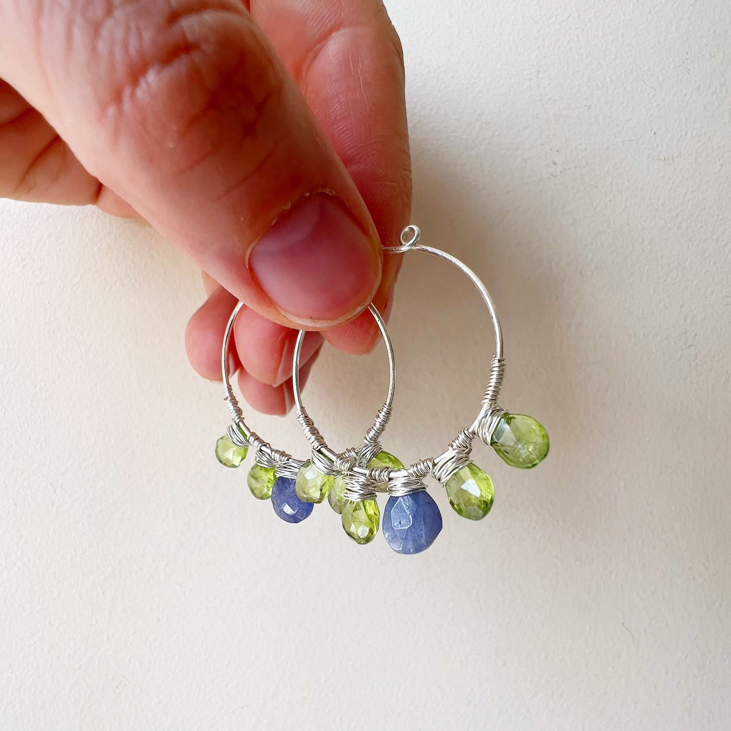 Tanzanite and peridot hoop earrings