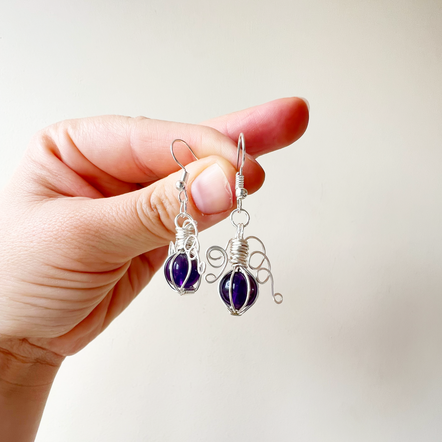 Amethyst pumpkin earrings in silver