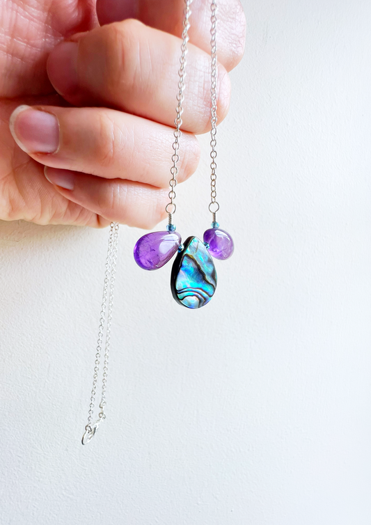 Peacock Amethyst and Abalone necklace