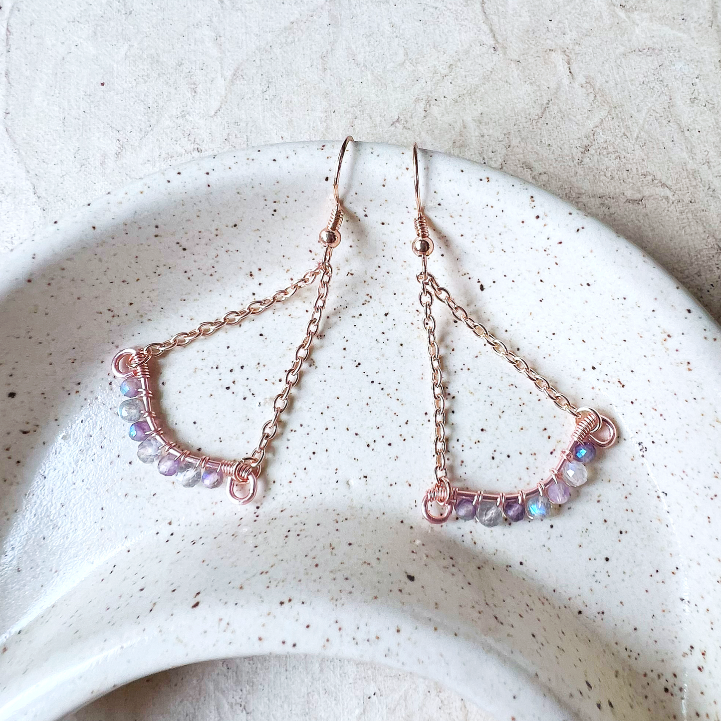 Wave earrings - Labradorite and mystic amethyst in rose