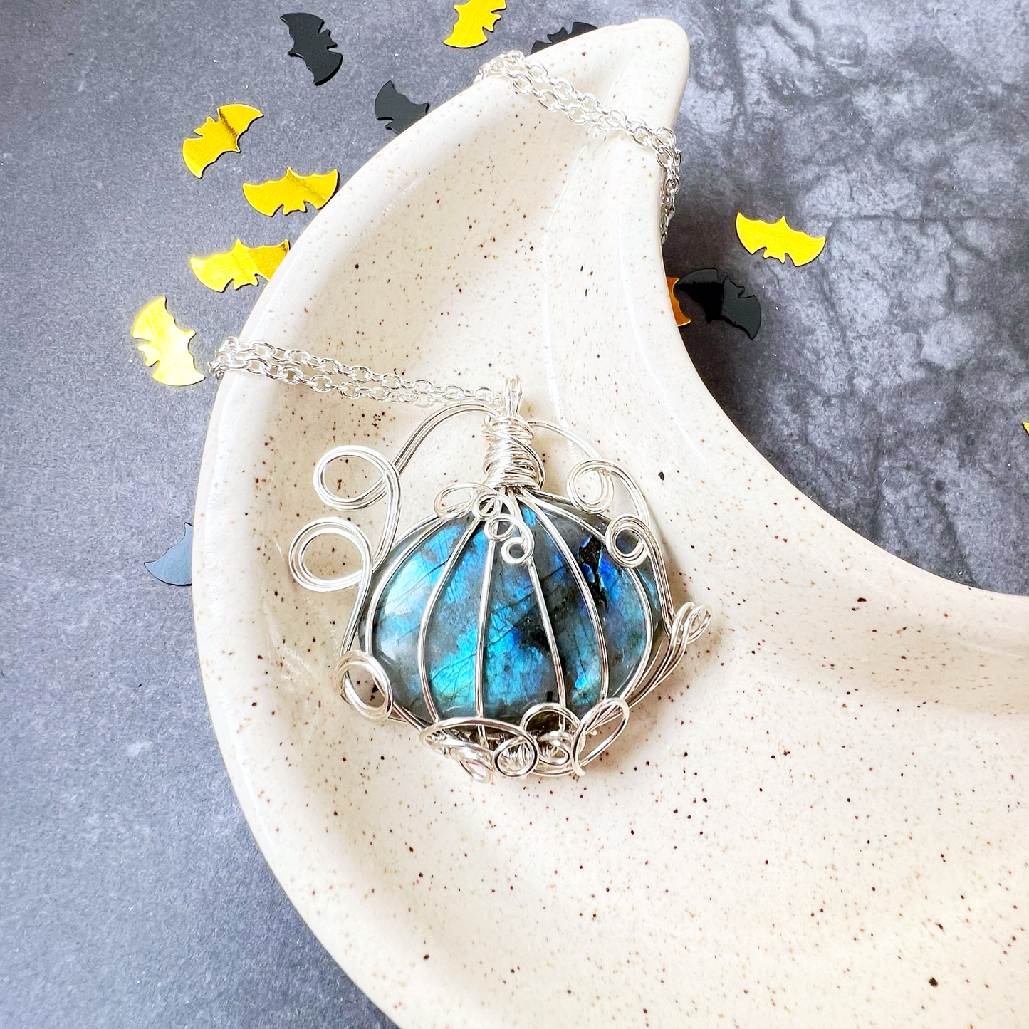 Blue flash labradorite pumpkin necklace