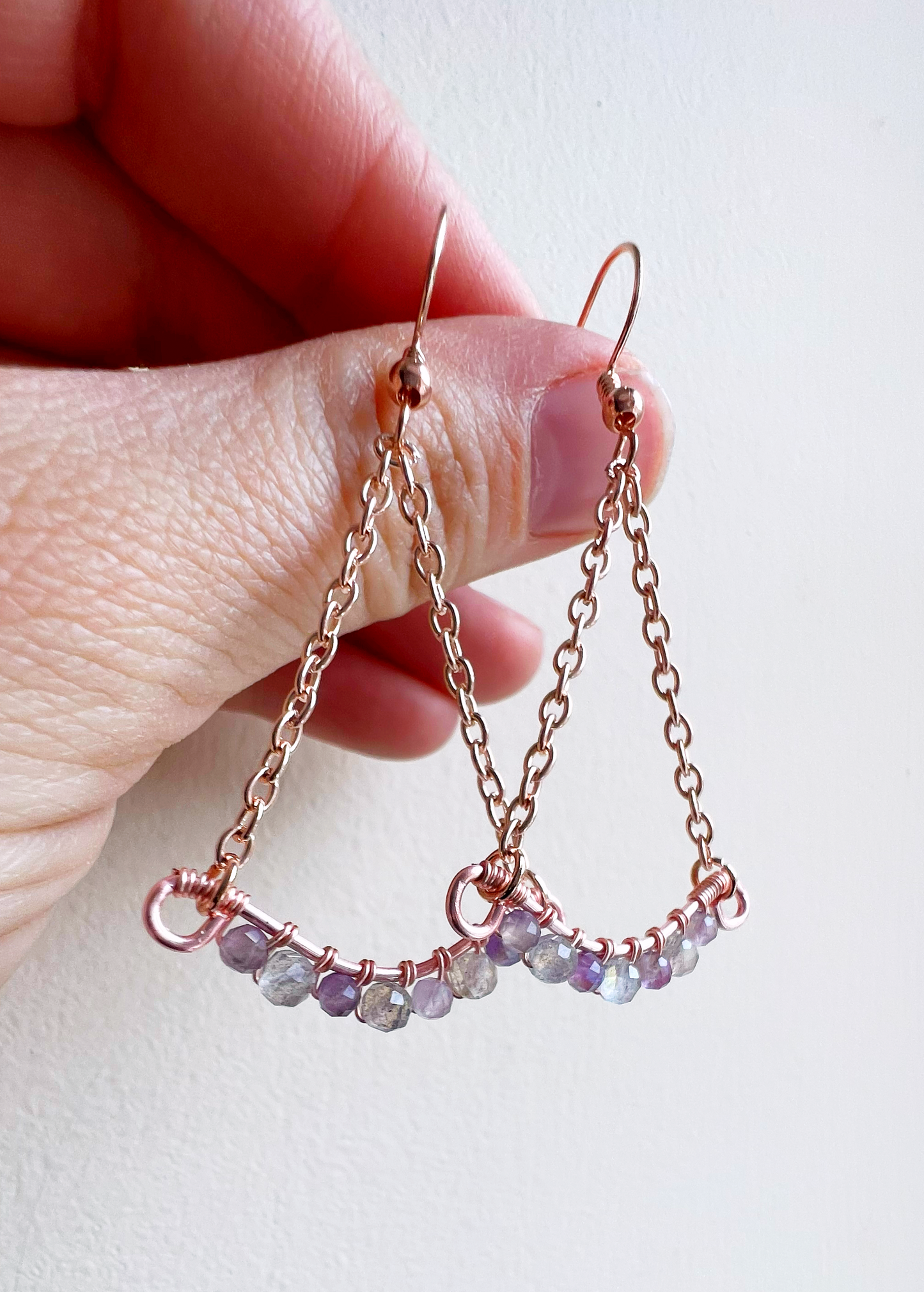 Wave earrings - Labradorite and mystic amethyst in rose