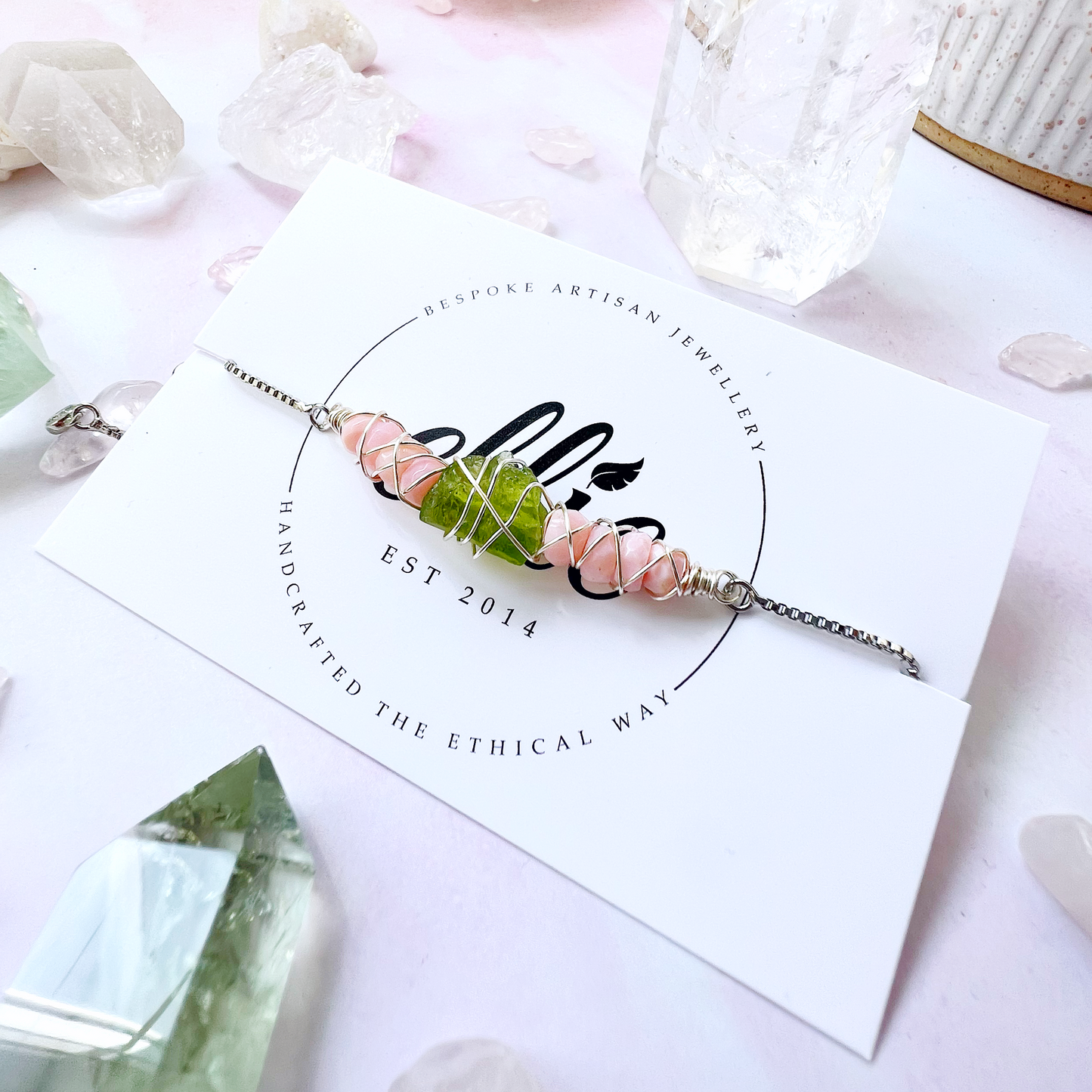 SILVER - Pink Opal Customisable bracelets - adjustable