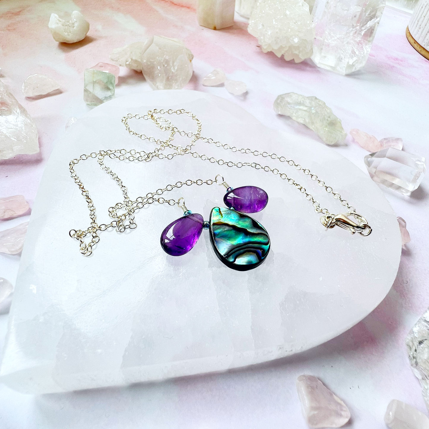 Peacock Amethyst and Abalone necklace