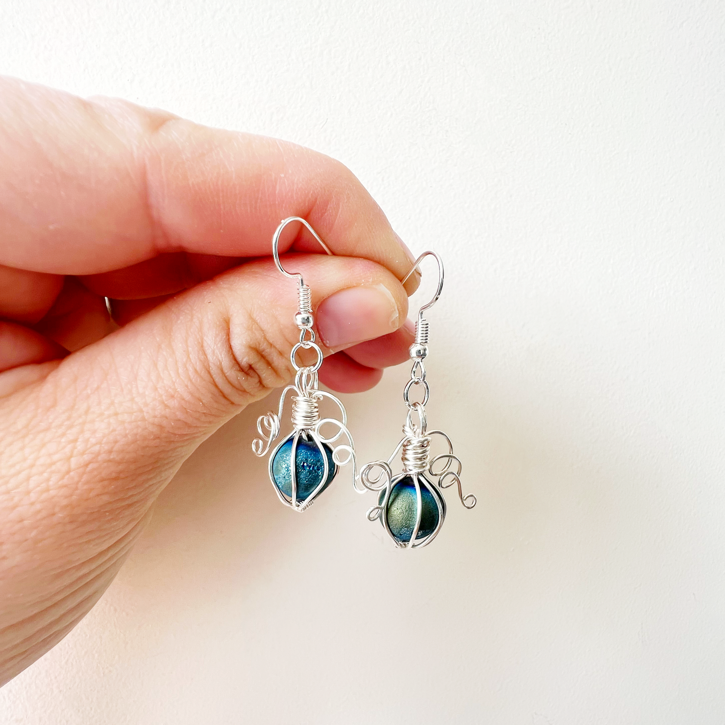 Blue/Green Druzy pumpkin earrings in silver