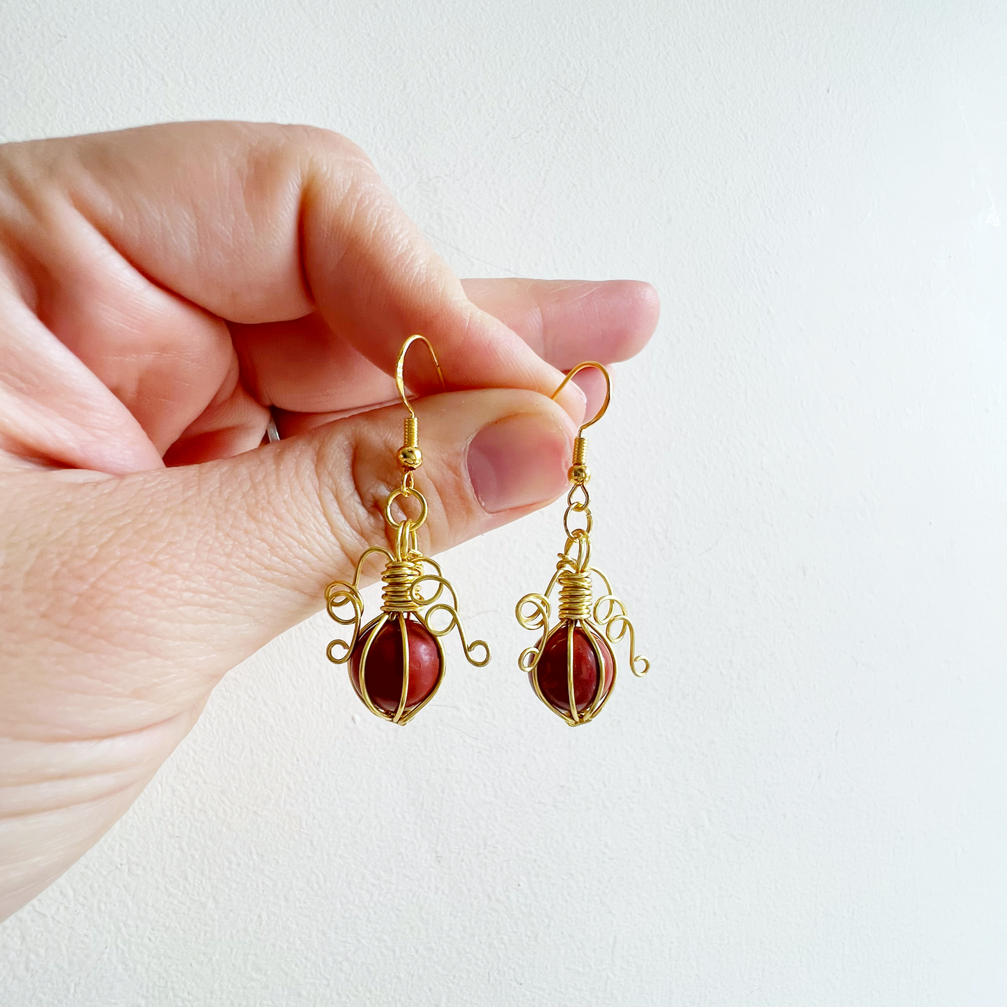 Poppy Jasper pumpkin earrings in gold