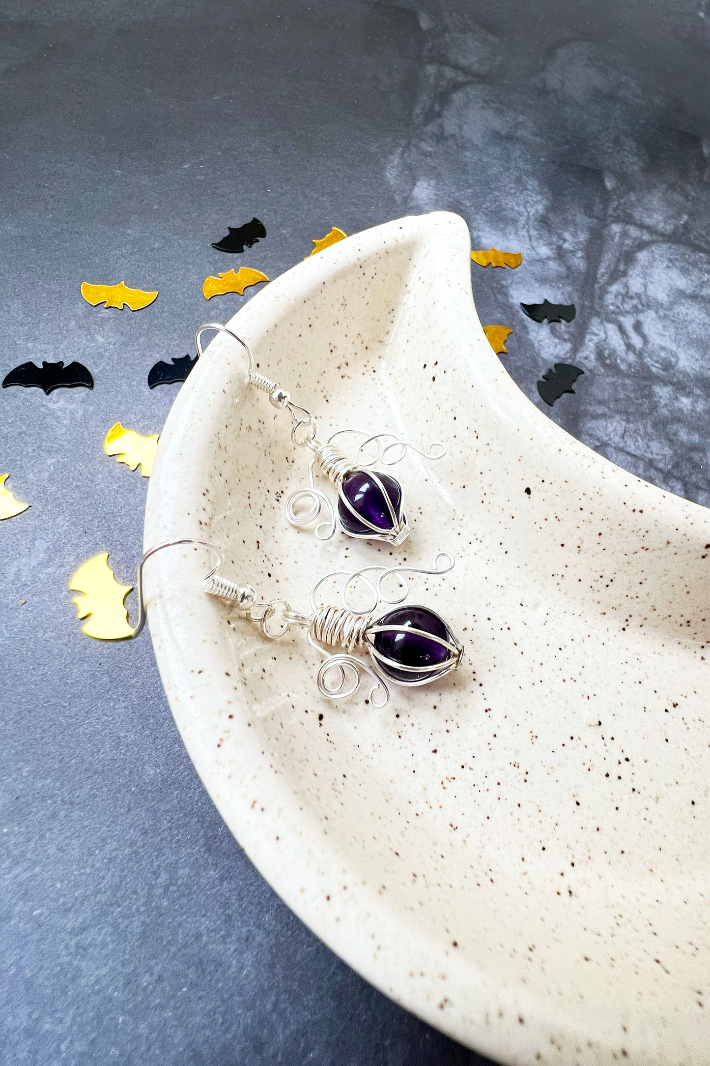 Amethyst pumpkin earrings in silver