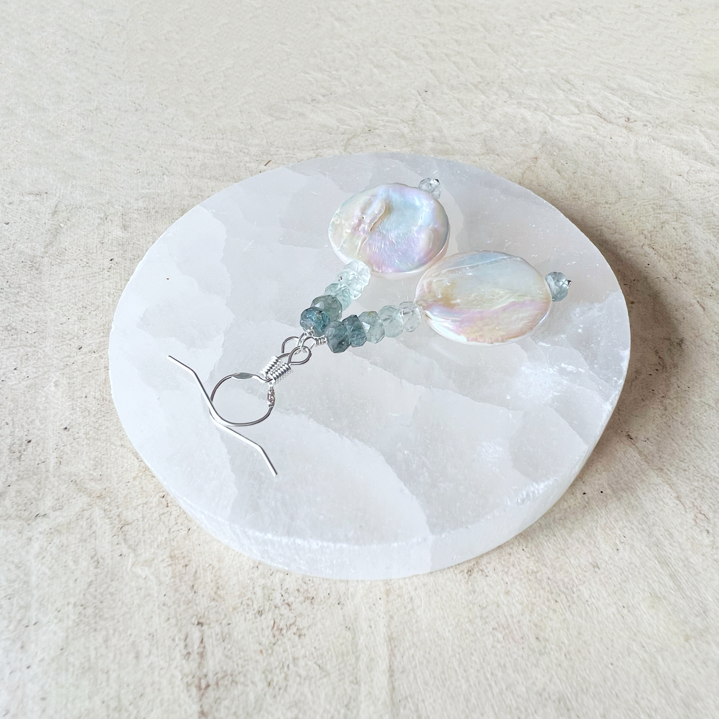 Pearl and Moss Aquamarine Earrings in silver