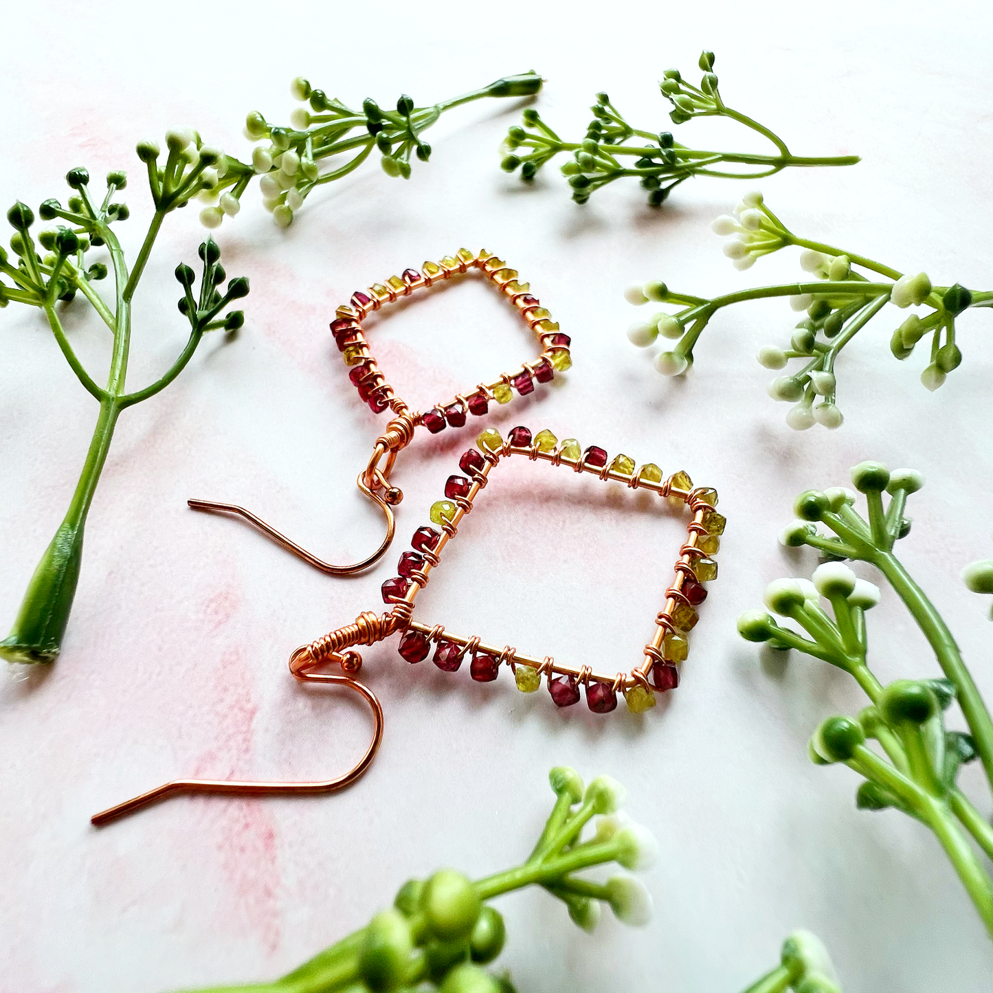 Garnet and Peridot Diamond Earrings