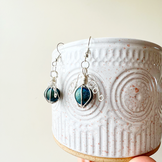 Blue/Green Druzy pumpkin earrings in silver