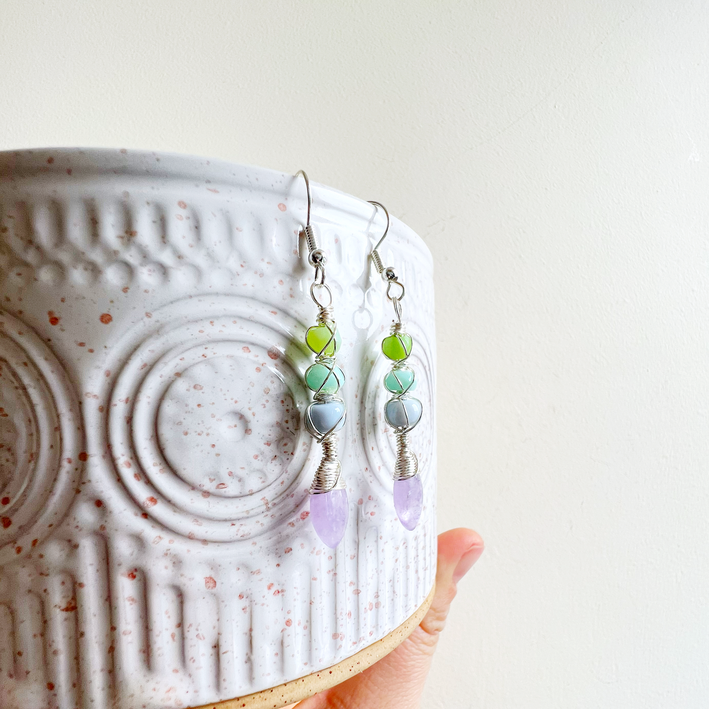 Twisted kisses earrings - Lavender amethyst and mixed opals