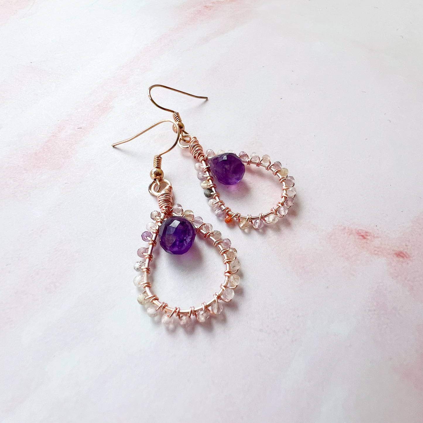 Auralite and Amethyst Tudor Earrings