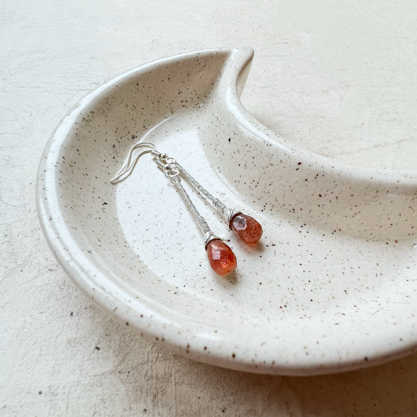 Sunstone Elegant Drop Silver Earrings