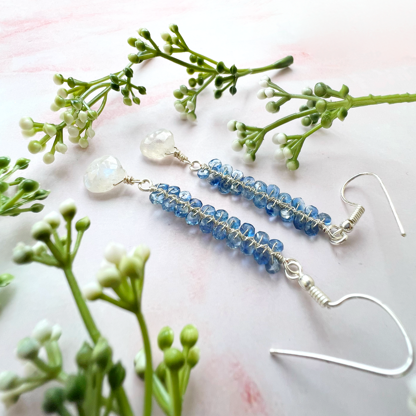 Rainbow Moonstone and Kyanite Earrings