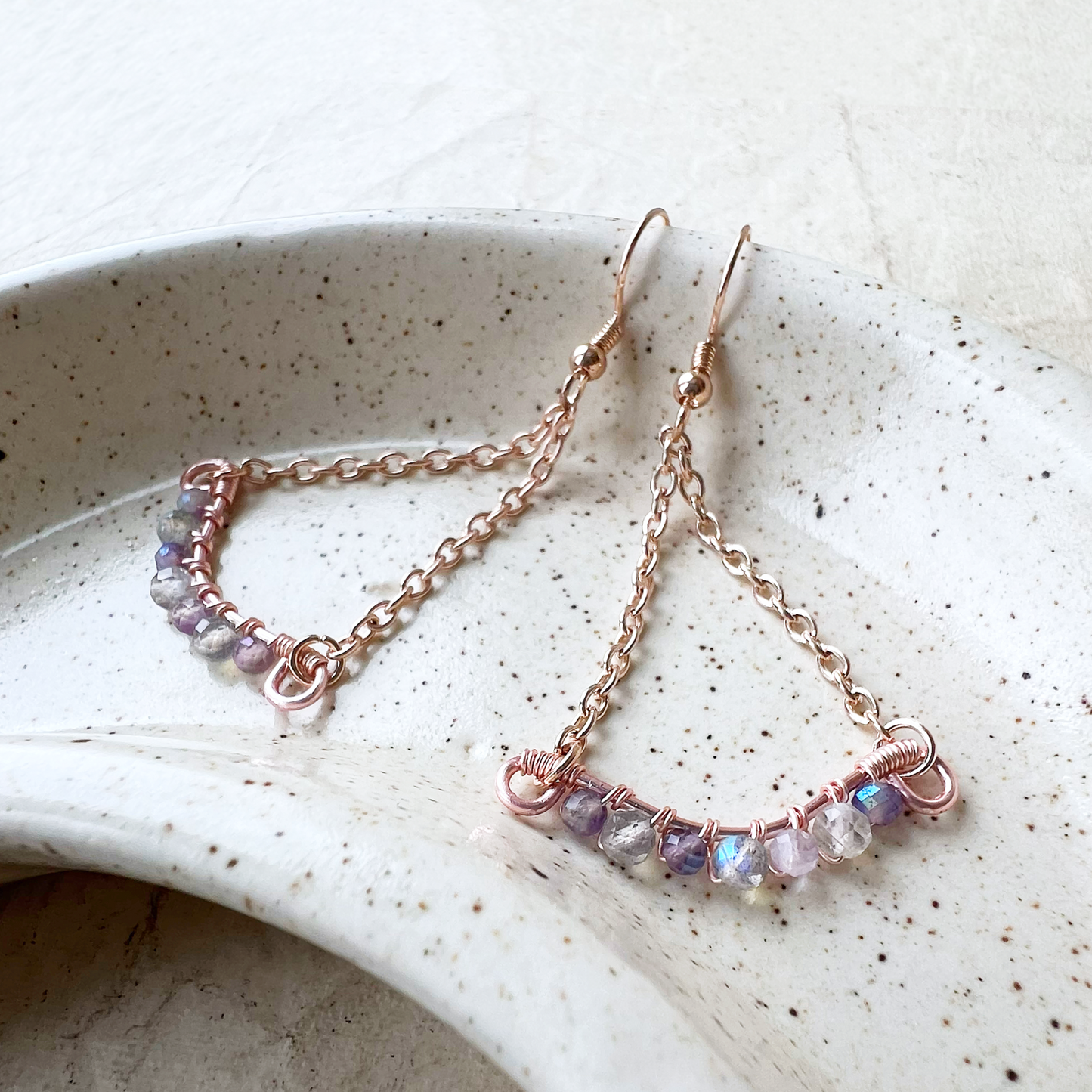 Wave earrings - Labradorite and mystic amethyst in rose