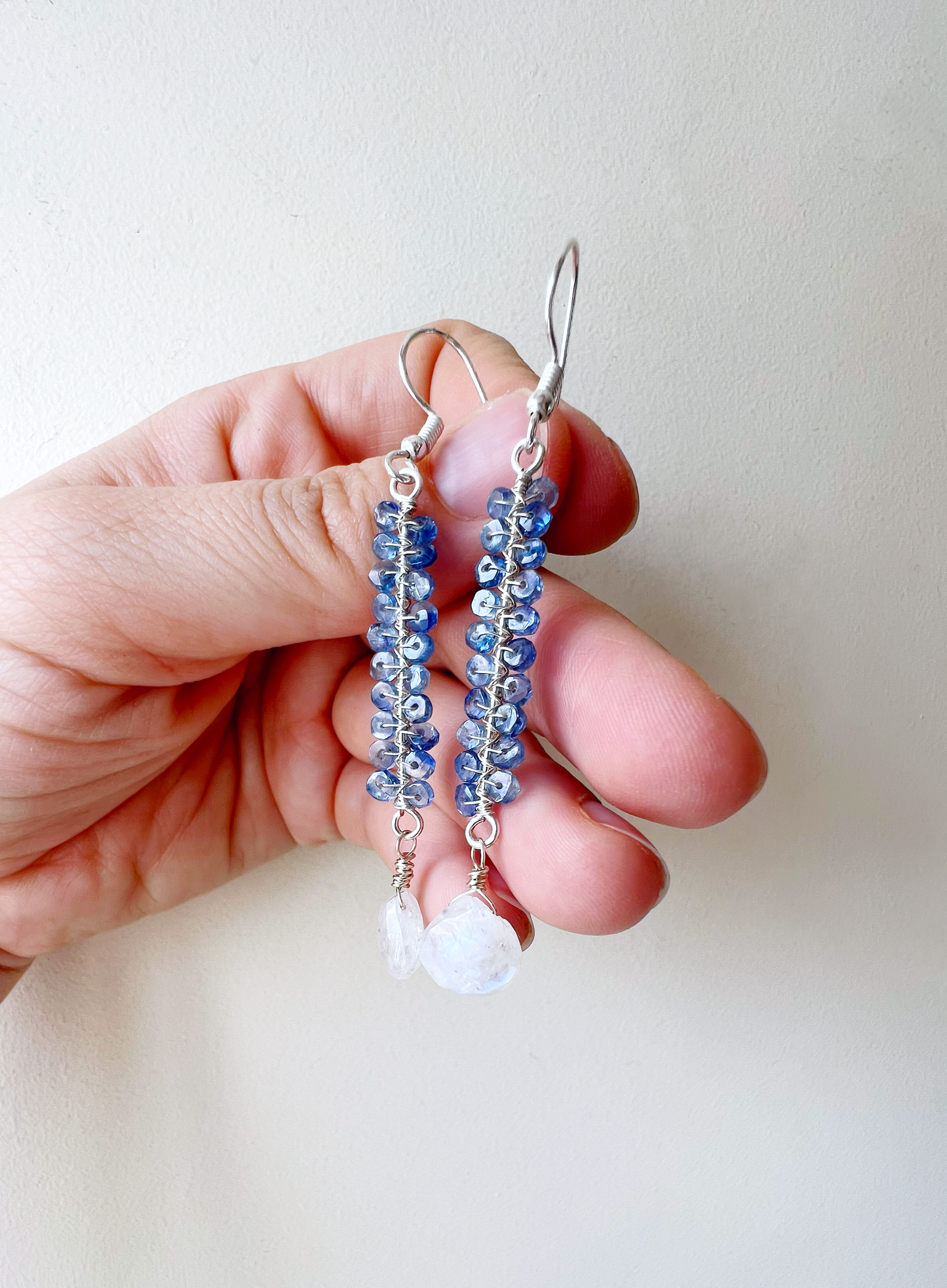 Rainbow Moonstone and Kyanite Earrings