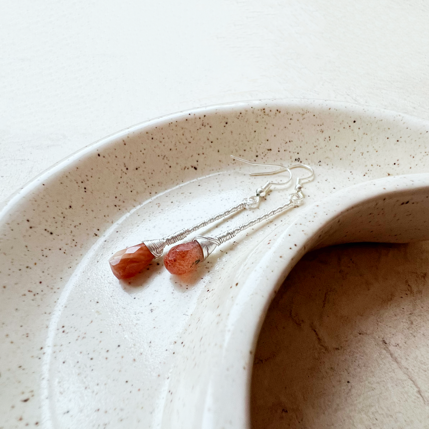 Sunstone Elegant Drop Silver Earrings
