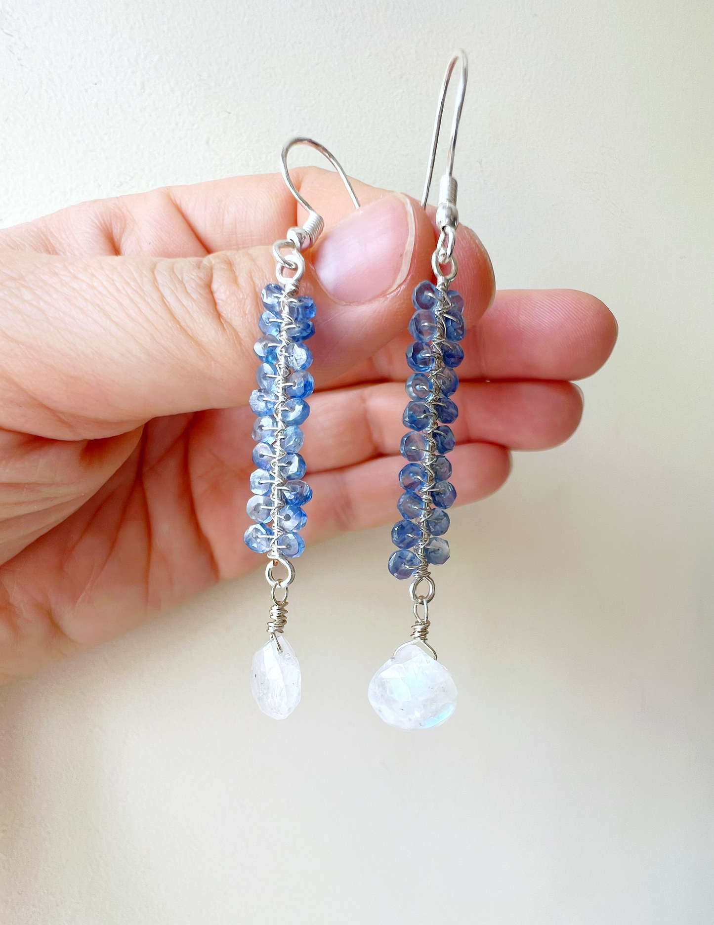 Rainbow Moonstone and Kyanite Earrings