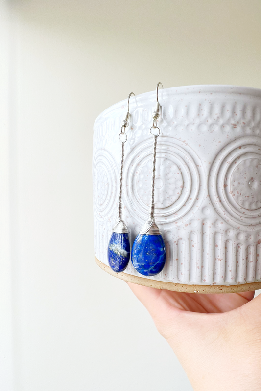 Lapis Lazuli Elegant Drop Silver Earrings