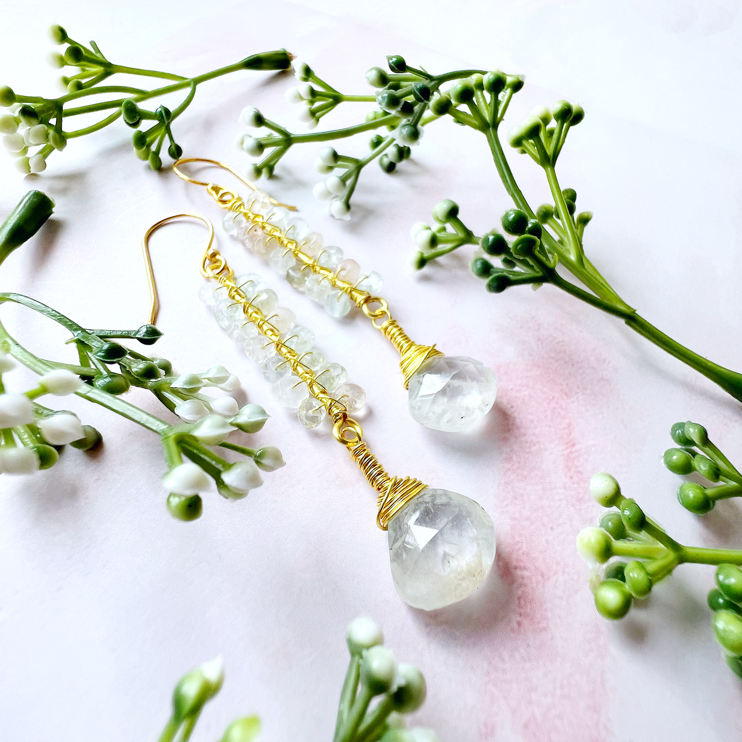 Beryl crystal earrings with aquamarine and morganite