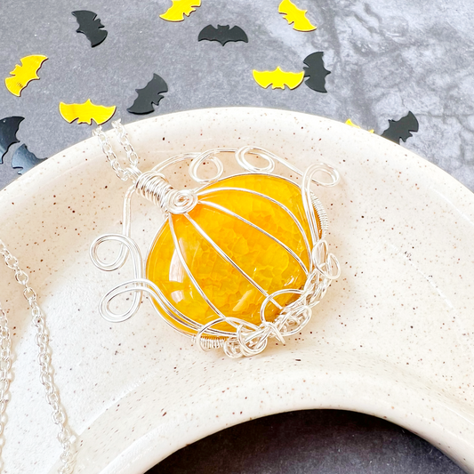 Yellow agate pumpkin necklace