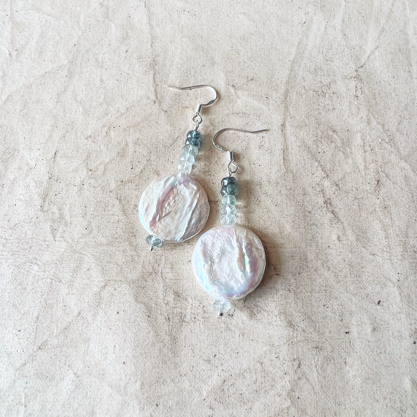 Pearl and Moss Aquamarine Earrings in silver