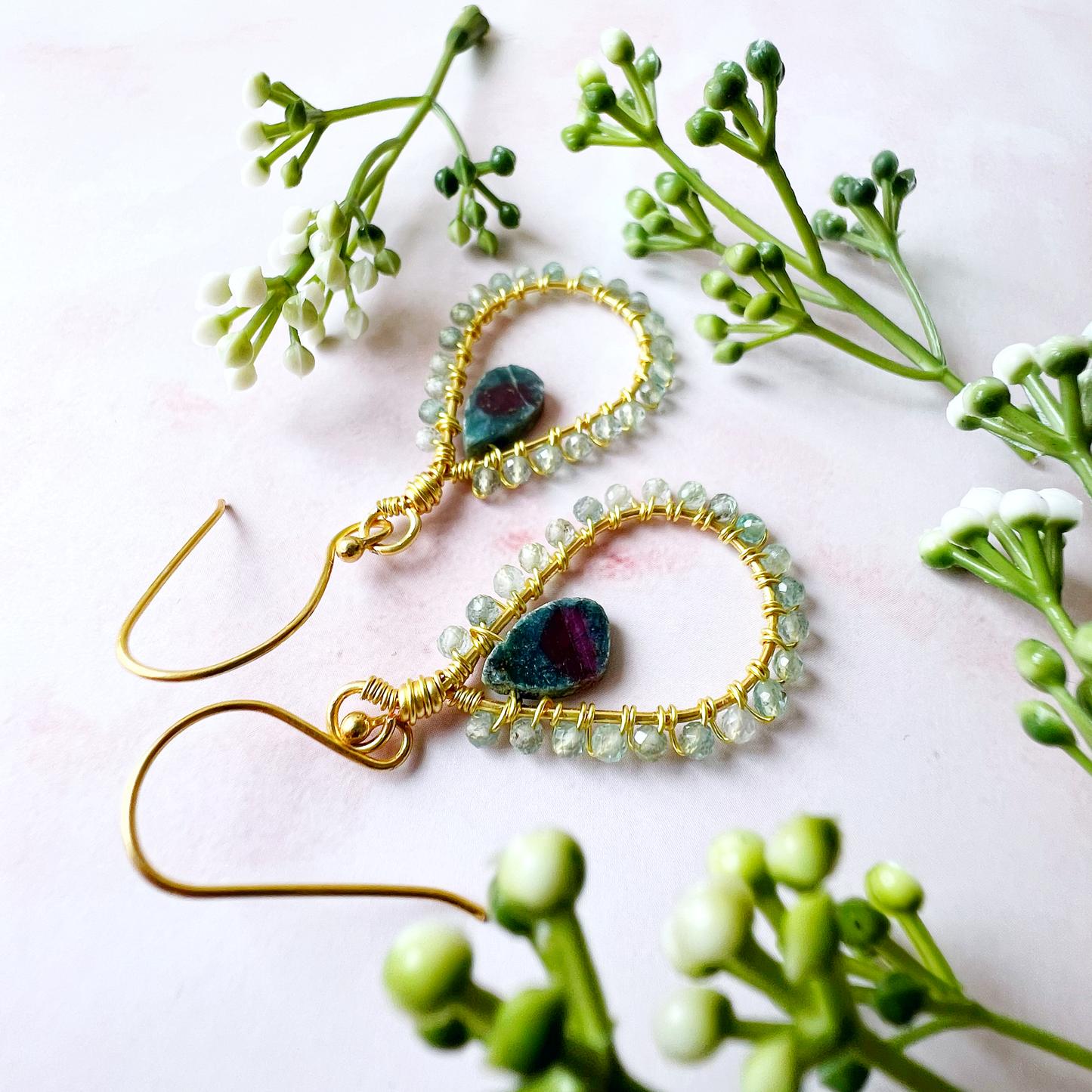 Ruby in Fuschite earrings