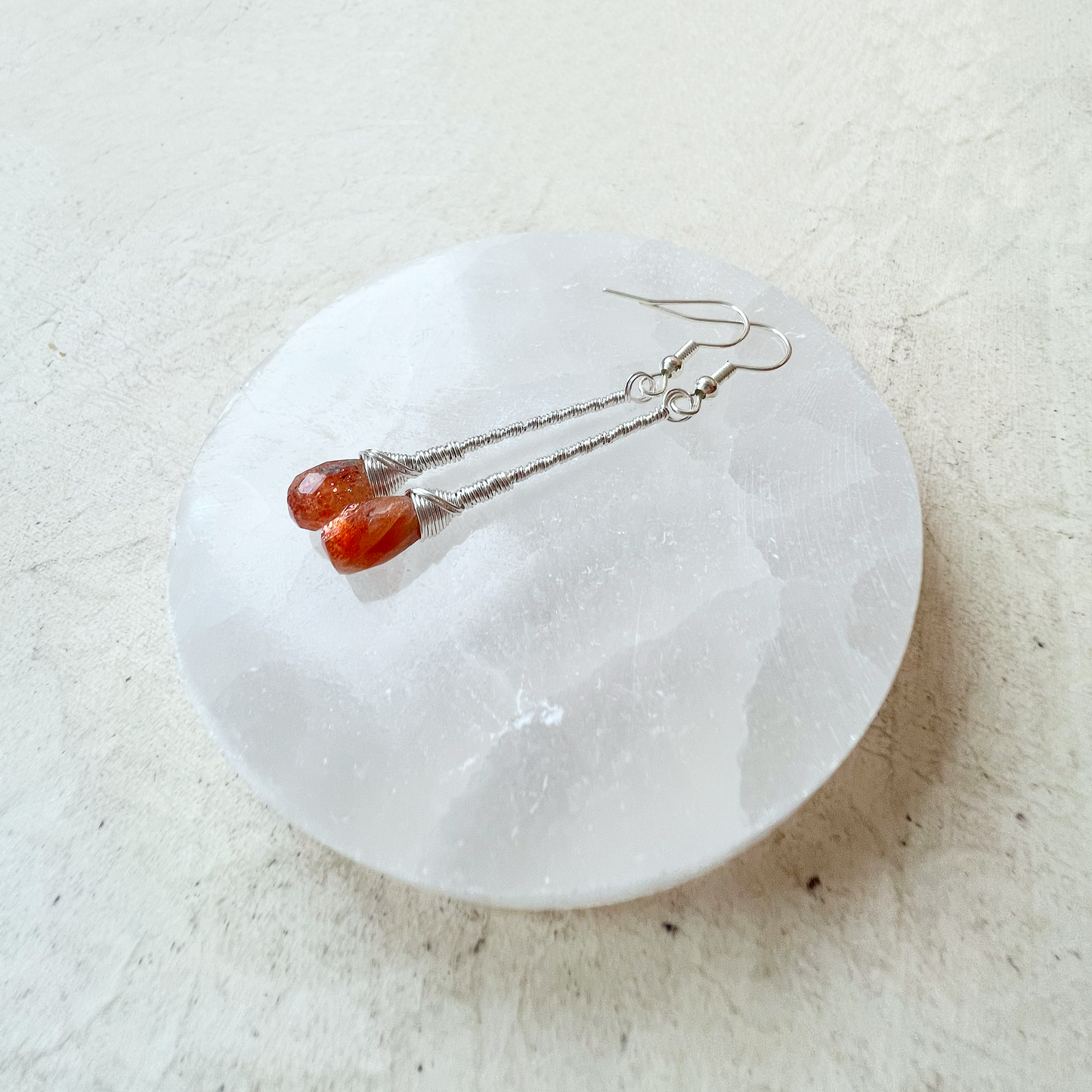 Sunstone Elegant Drop Silver Earrings