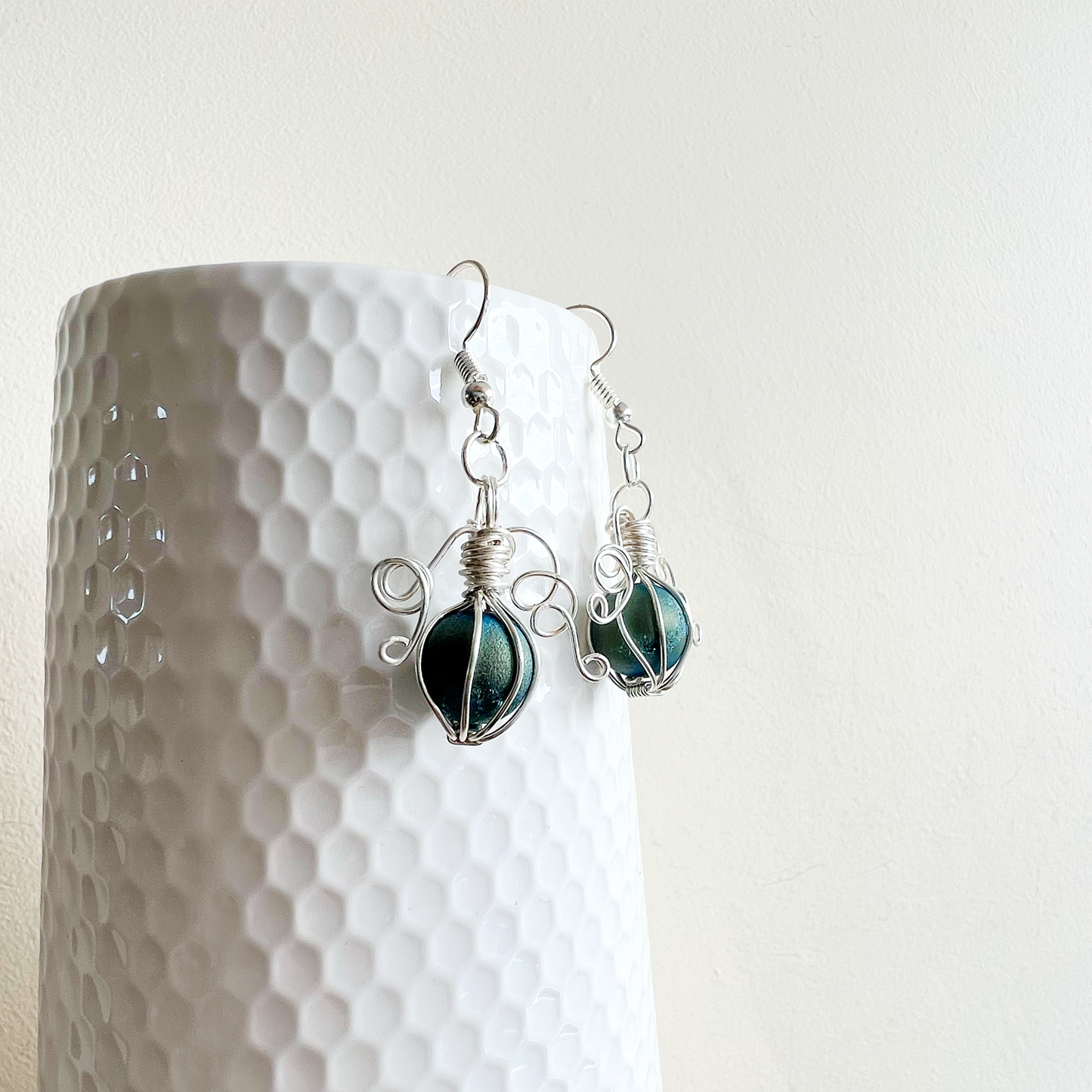 Blue/Green Druzy pumpkin earrings in silver