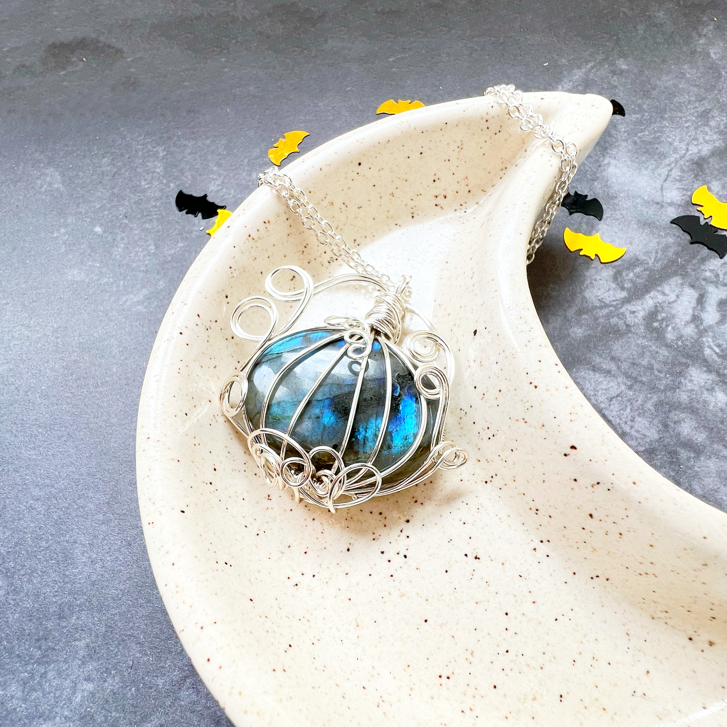 Blue flash labradorite pumpkin necklace