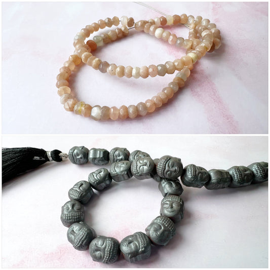 SILVER - Peach Moonstone Customisable bracelets