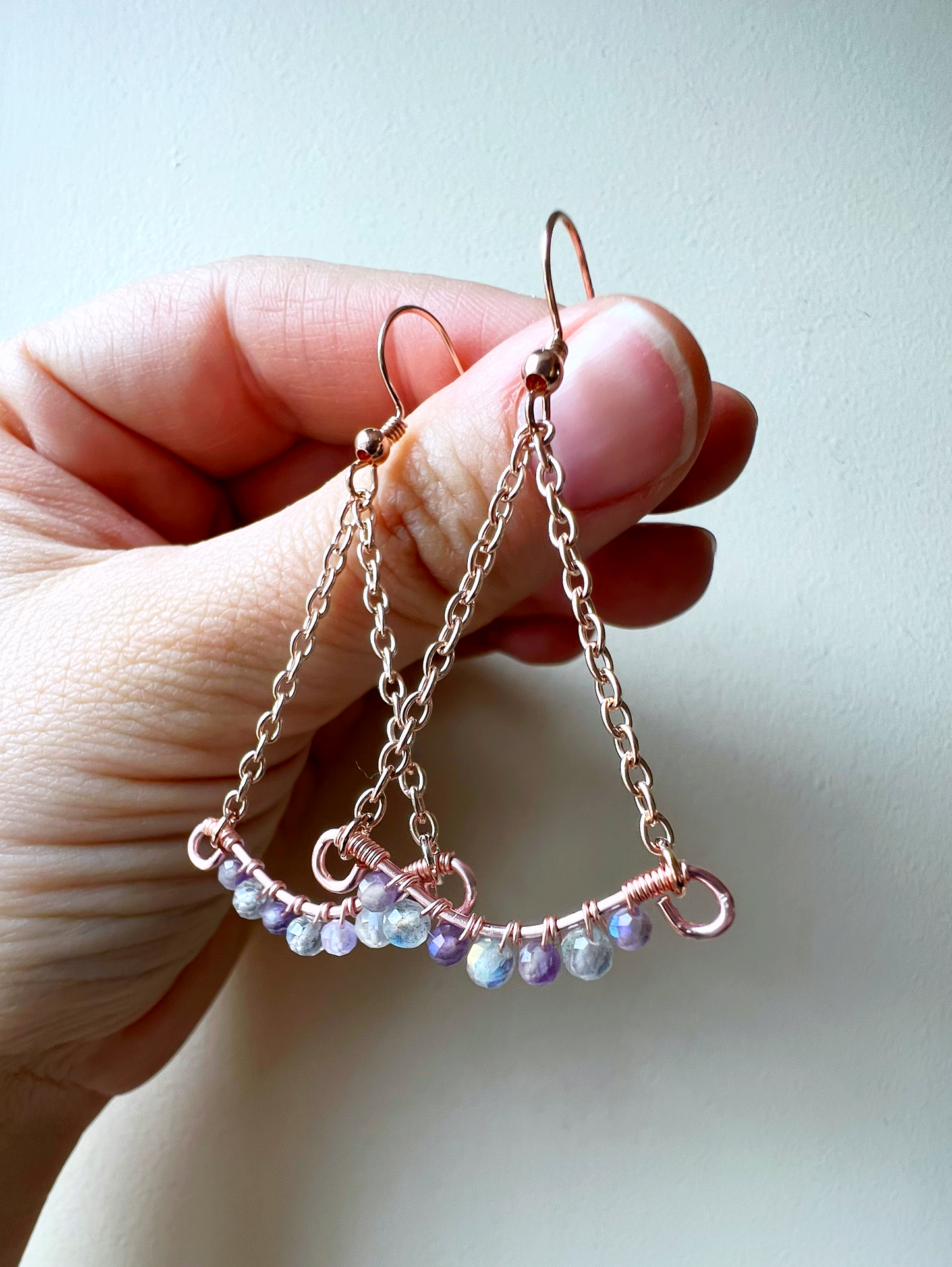Wave earrings - Labradorite and mystic amethyst in rose
