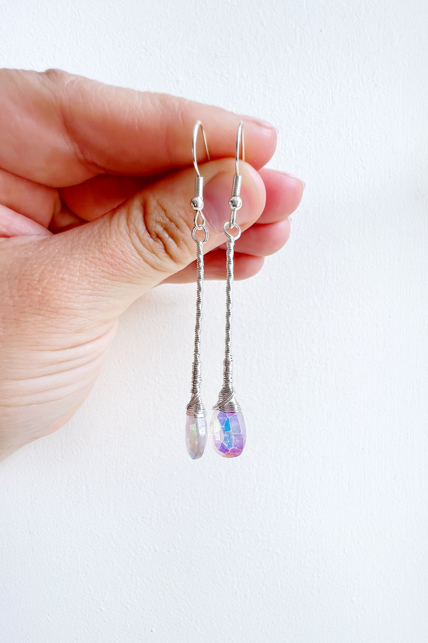 Aura Amethyst Elegant Drop Silver Earrings