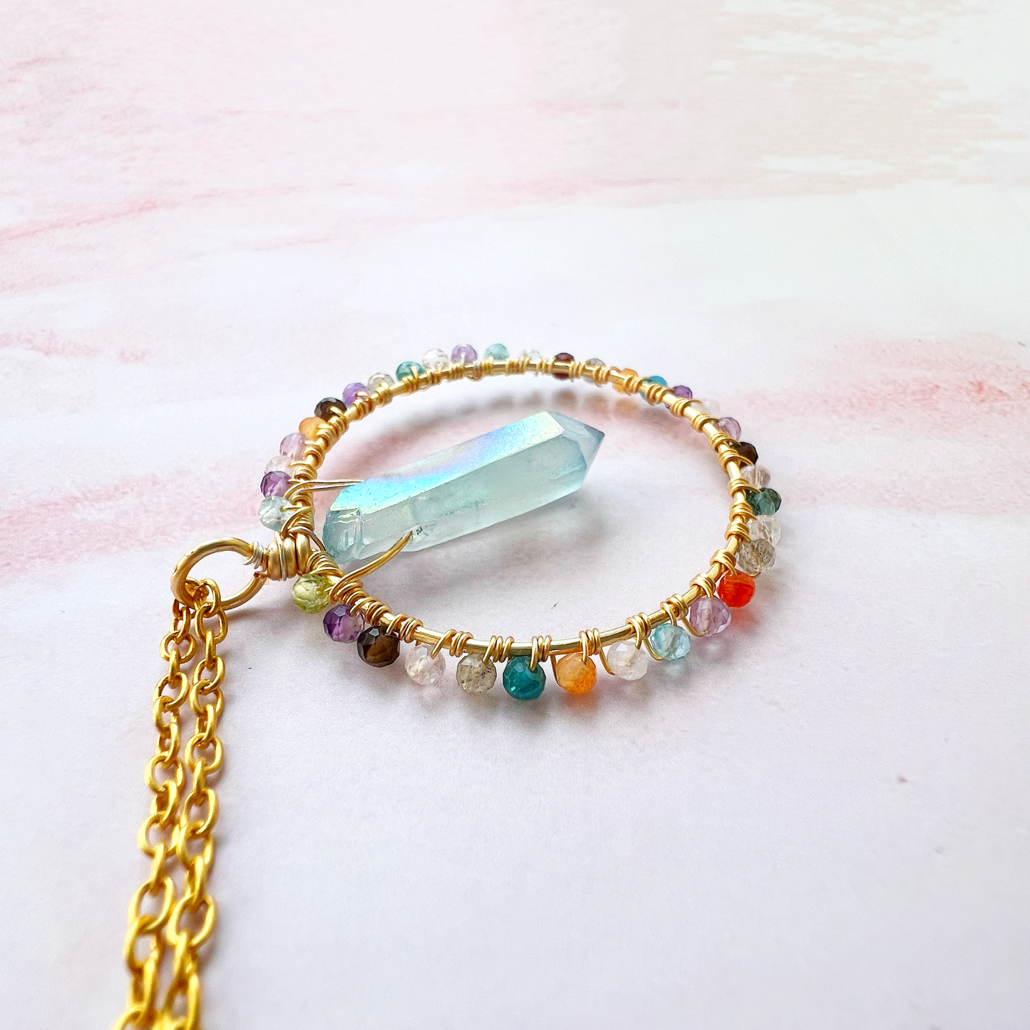 Aura quartz crystal circle necklace