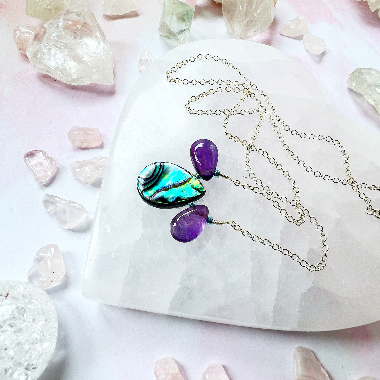 Peacock Amethyst and Abalone necklace