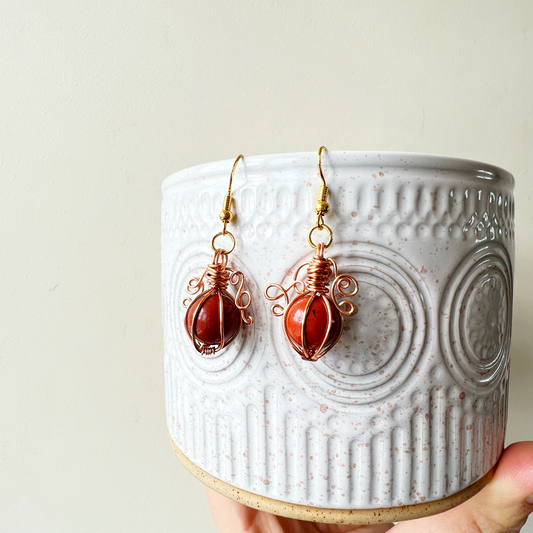 Poppy Jasper pumpkin earrings in copper
