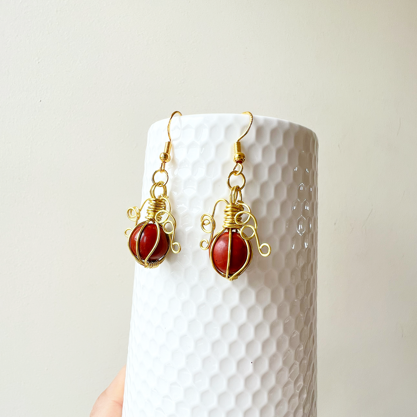 Poppy Jasper pumpkin earrings in gold