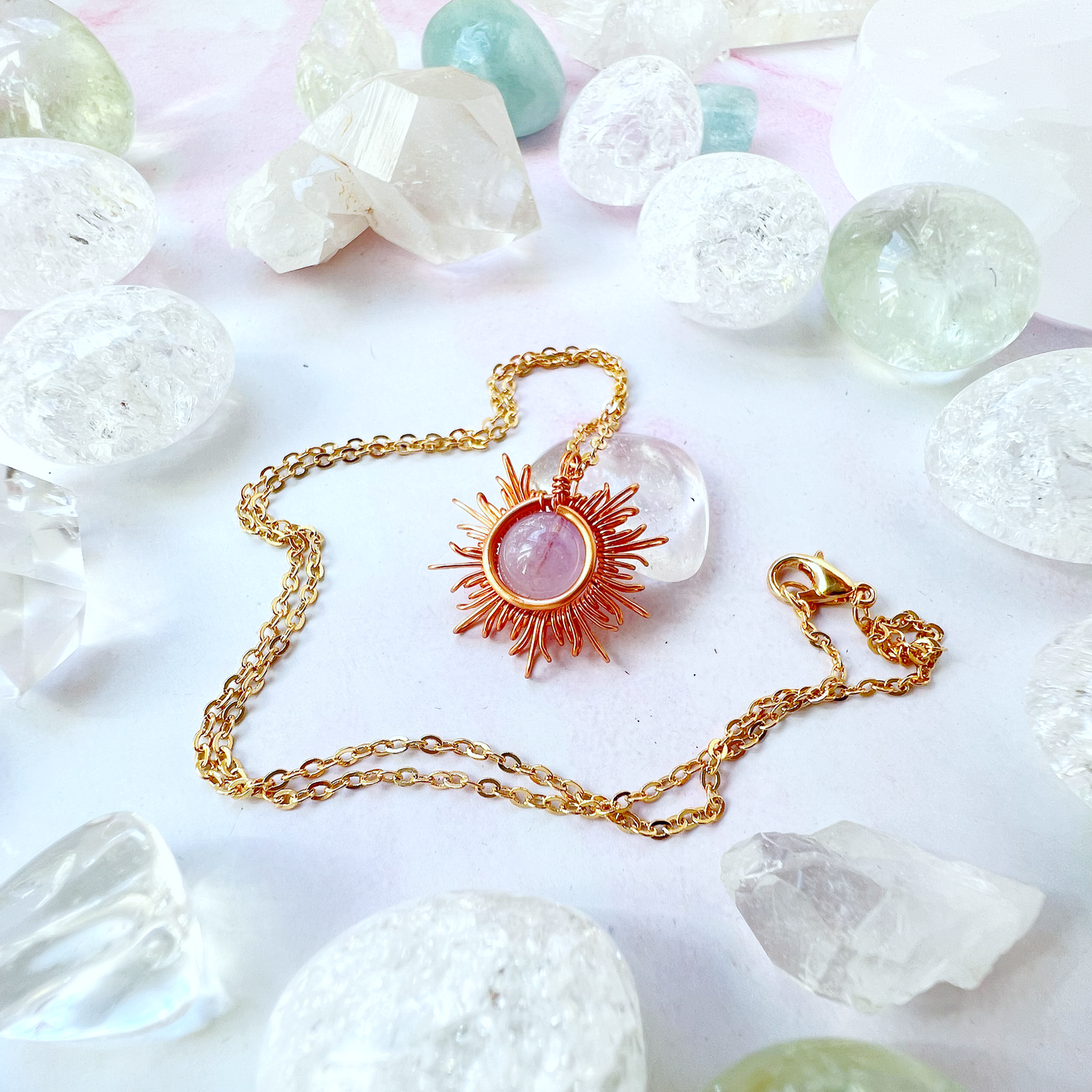 Sunburst necklace - lavender amethyst in copper and gold